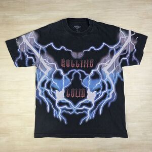 Rolling Loud Shirt Mens Large Black Blue Lightning Graphic Tee Music‎ Festival